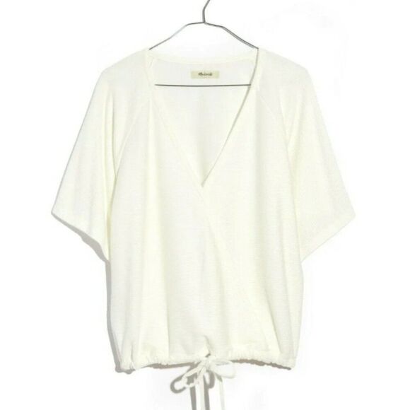 MADEWELL Ivory Drapey Ottoman Textured Wrap Top Small - Picture 1 of 5